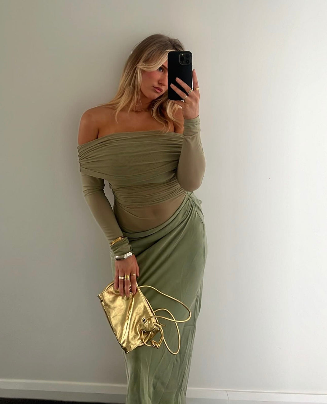 Benni Yasmin Off-Shoulder Maxi Dress - Pistachio